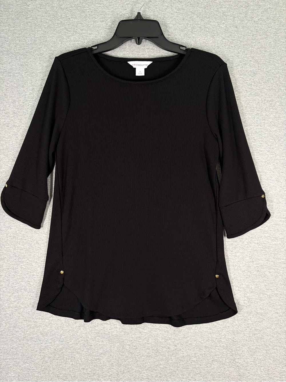 Liz Claiborne Black 3/4 Sleeve Round Neck Top